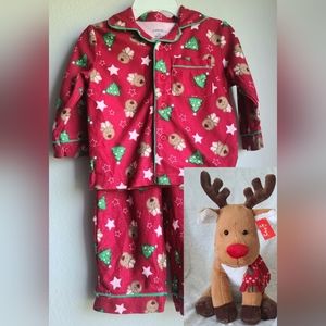 George -Boys' Christmas Trees / Reindeer PJ Set, Sz 12M AND NWT Stuffed Rudolph